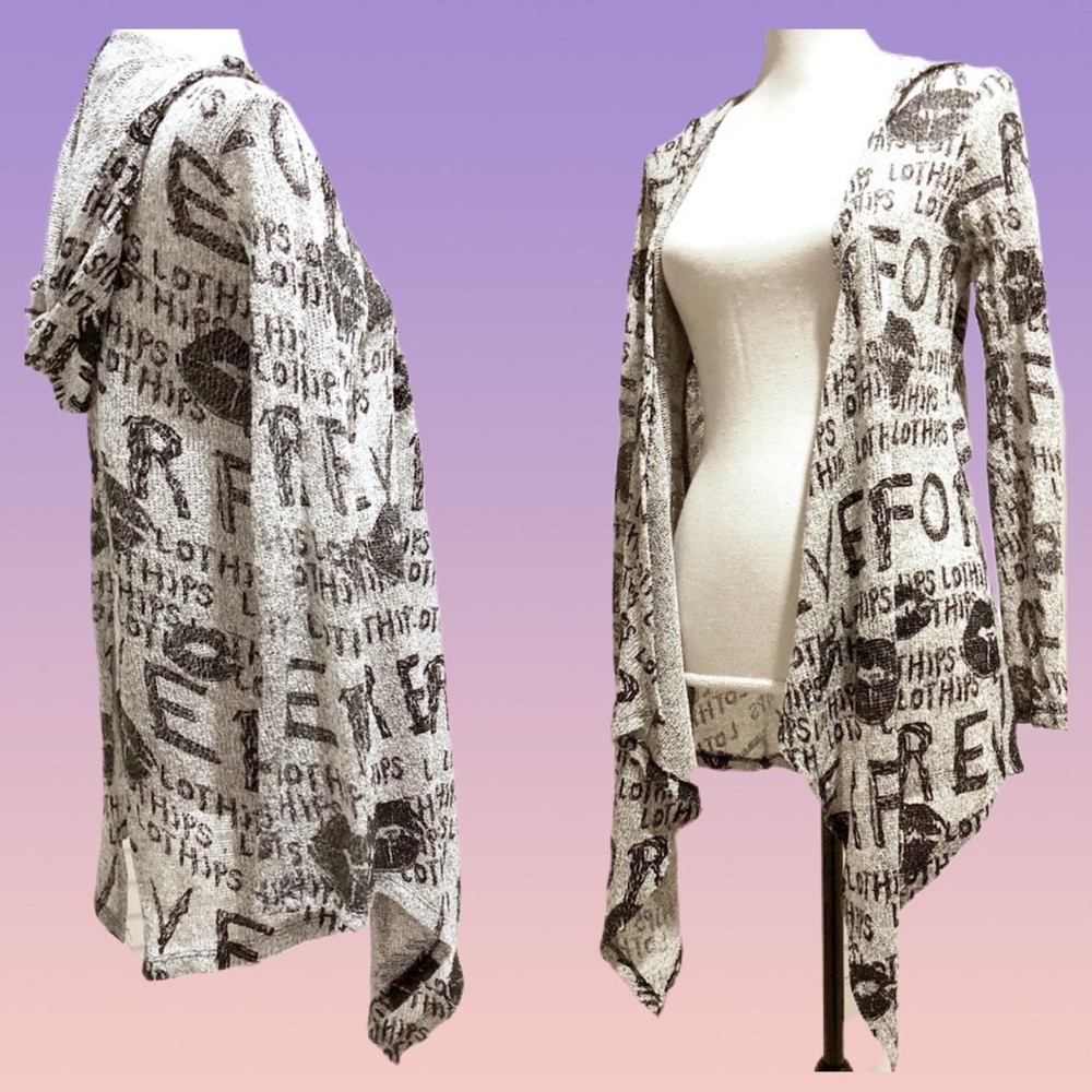 Graphic graffiti print typographic cardigan hooded